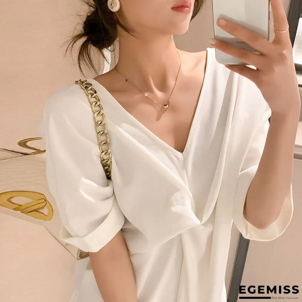 Extra large kinked t-shirt skirt loose tibetan meat slim backless v-neck dress white | EGEMISS