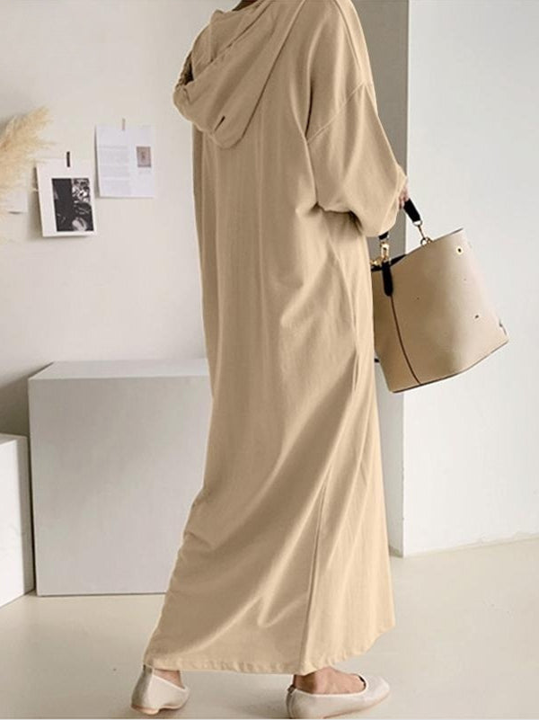 Women's Long Sleeve Hooded Solid Color Maxi Dress