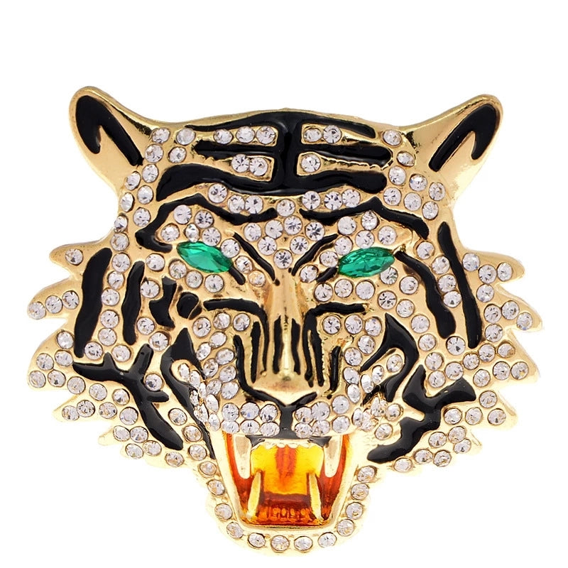 Men's Personalized Creative Diamond Aggressive Tiger Head Brooch Twelve Zodiac Tiger Head Animal Pin Necklace Dual-use