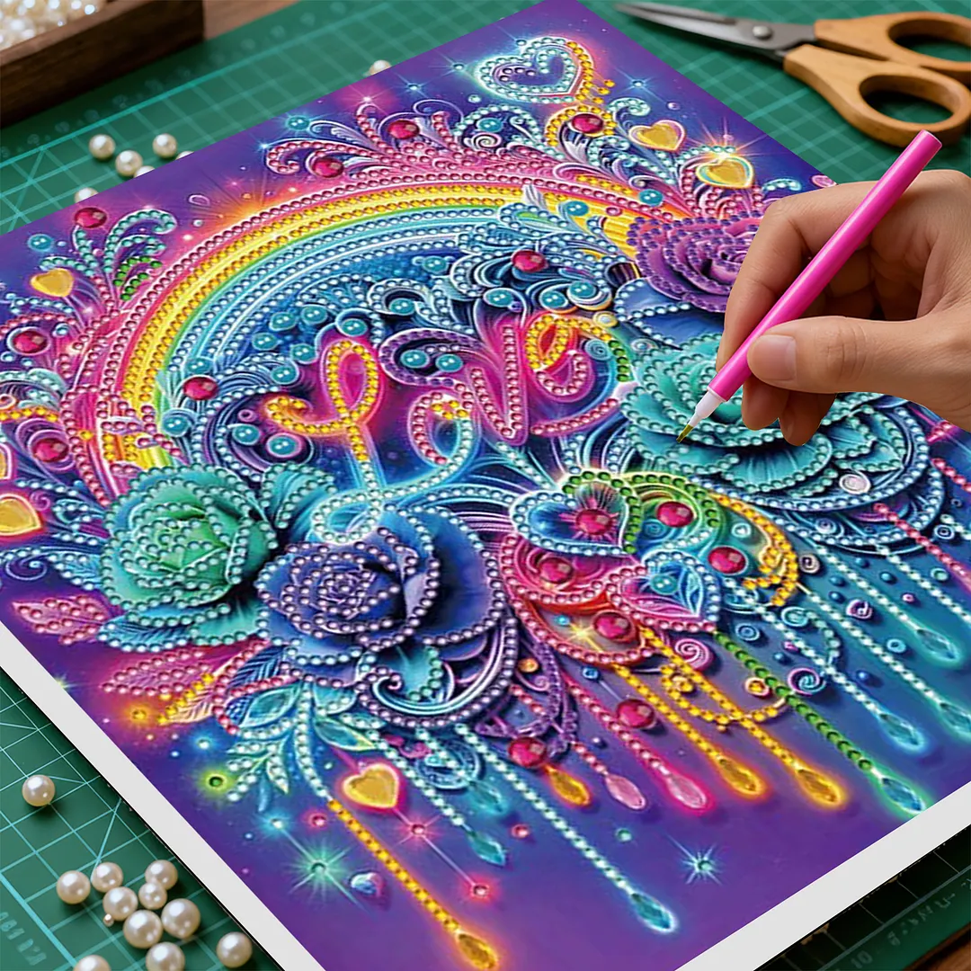 Love Rose DIY Special Shape Drill Diamond Painting Kits with Frame 25x25cm Diamond Dots Paintings Picture Arts Craft for Adults Beginners Home Decor
