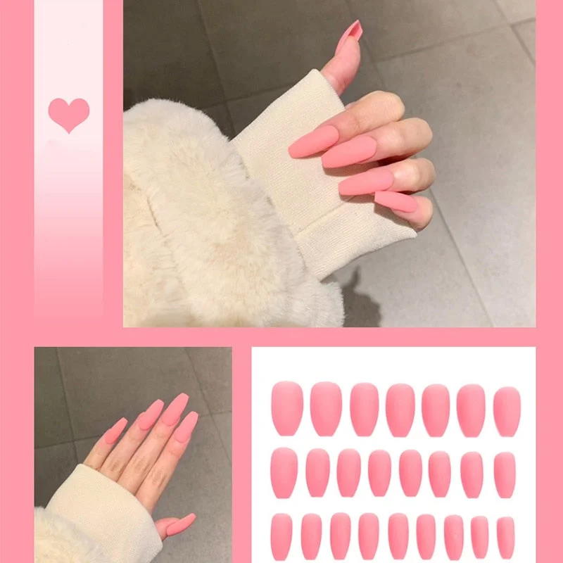 24pcs/box Full Cover fake Press on Nails Matte Yellow Pure Acrylic Frosted Ballerina acrylic for nails for Women free shipping-Nail Inspo