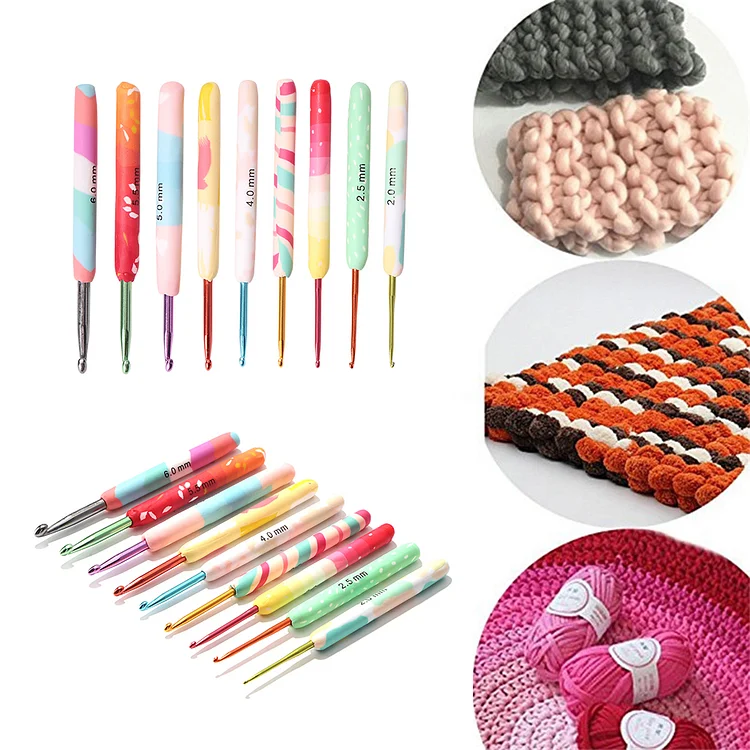 9pcs Colorful Ergonomic Crochet Hooks Sewing Soft Handles Sweater Needles