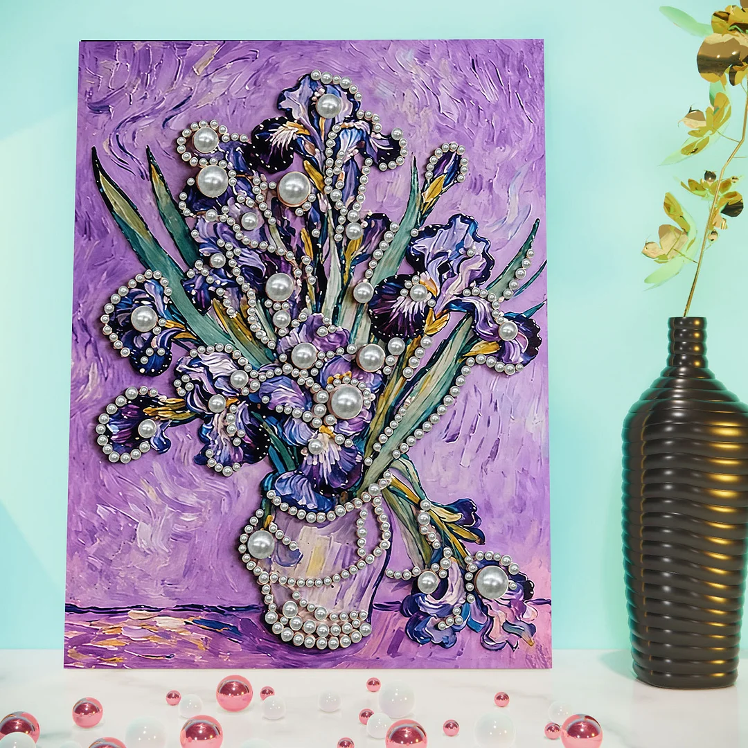 Iris DIY Pearl Diamond Art Painting Kit with Frame 11.81x15.75in Home Decor