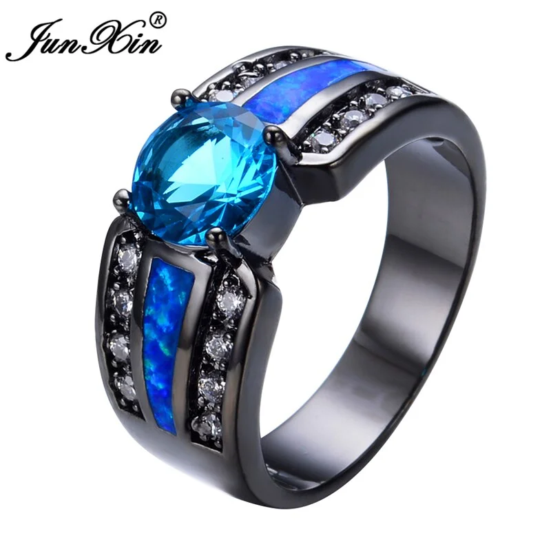 Light Blue Female Opal Ring 2017 Black Gold Filled Jewelry Natural Stone Wedding Rings For Men And Women Bijoux Anel RB0302