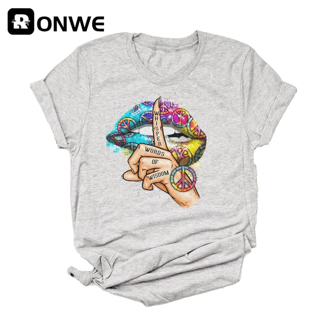 Women Lips Watercolor Graphic T Shirt Girl Base O-neck Sexy Black Tees Kiss Lip Funny Whisper Words Girls Tshirt,Drop Ship