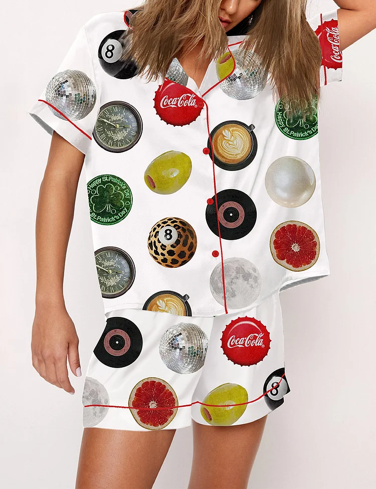 Women's Vintage Retro 8 Ball Print Pajama Set