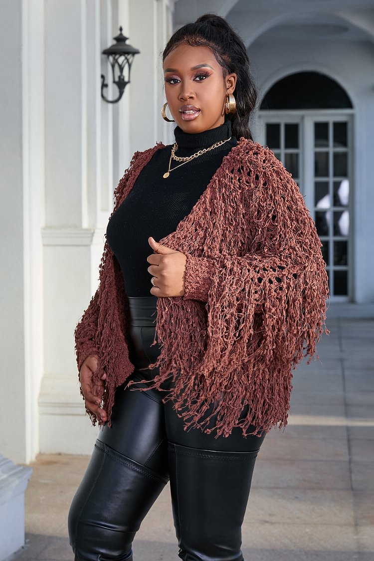 Fringed Crochet Sweater Cardigan Coat