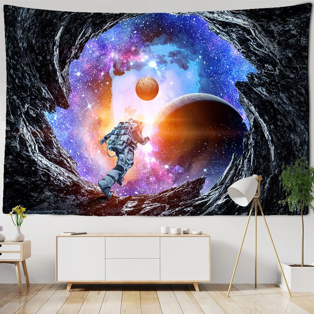 Spaceman Astronaut Wall Hanging Tapestry Psychedelic Polyestry Printed Tapestries Childrens Bedroom Background Decor Wall Carpet