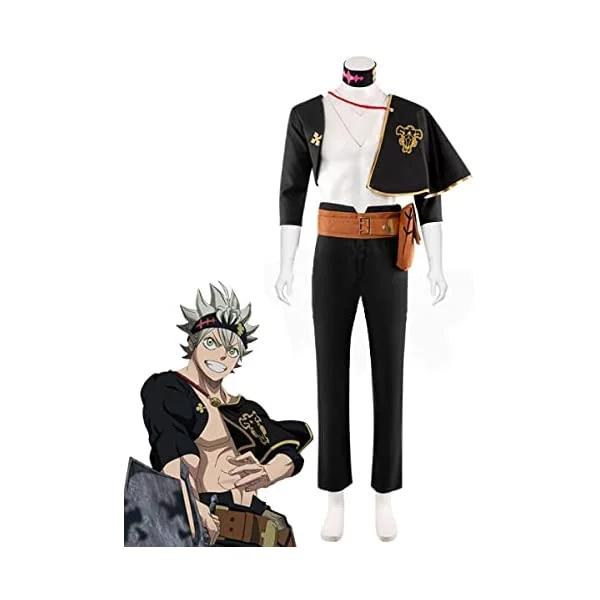 Men's Black Cosplay Clover Asta Costume Asta Jacket Cloak Pants Knight Outfits