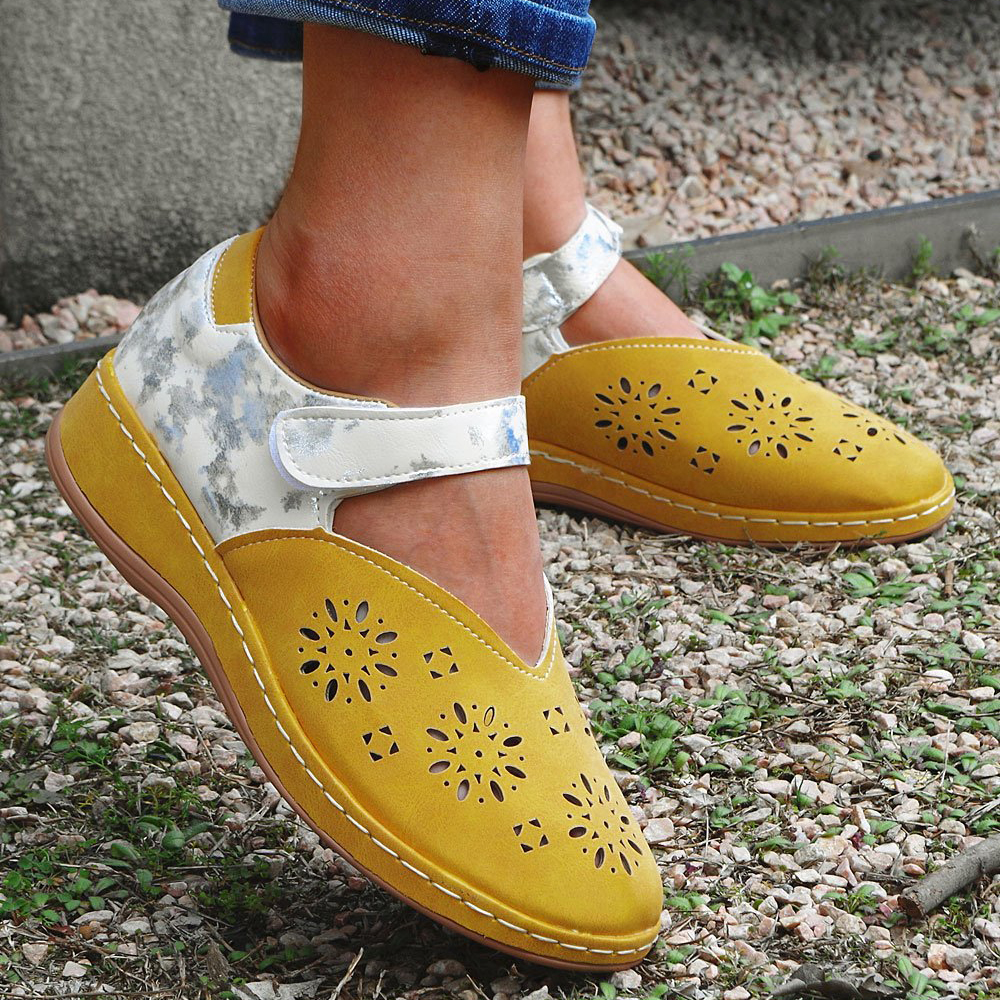 Womenâs Fashionable Hollow Carved Comfortable Velcro Sandals