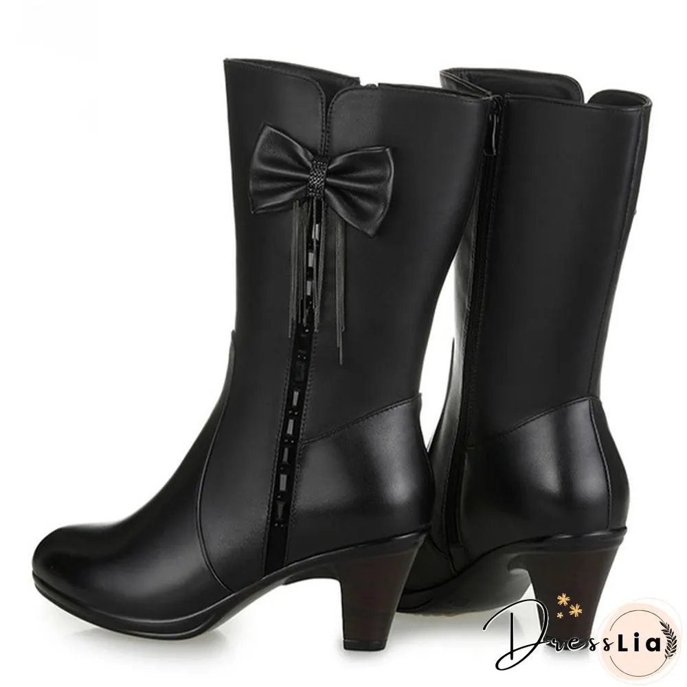New winter boots, cotton boots, leather boots, leather boots, high-heeled wool boots