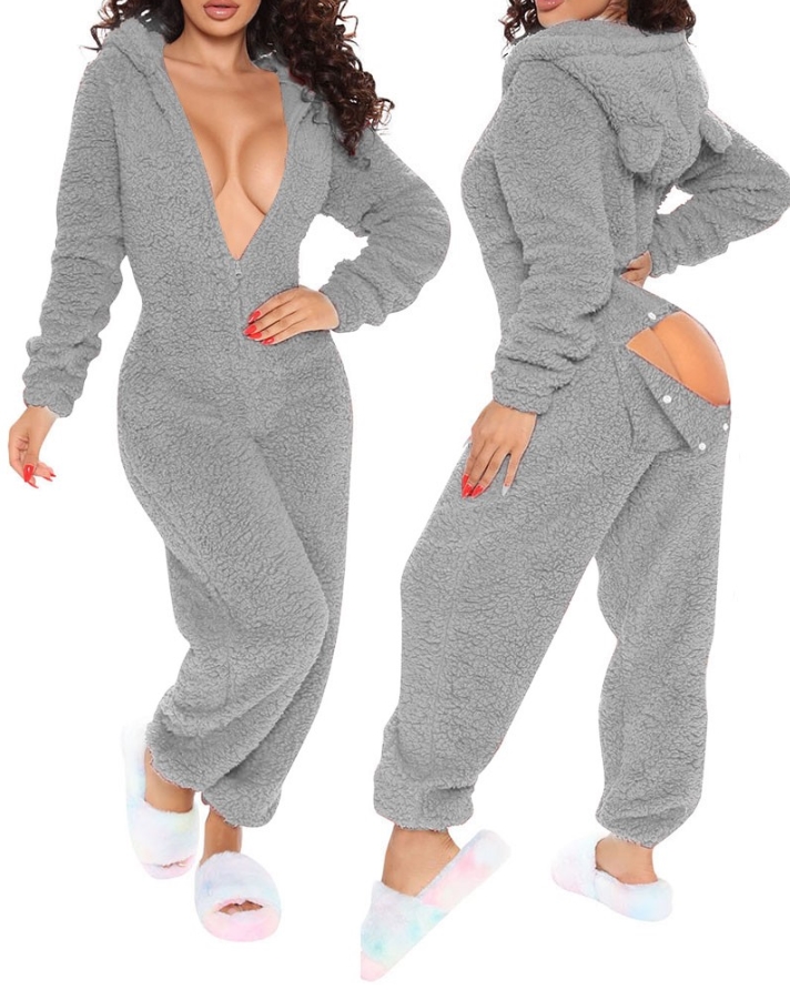 Pinsballz costume ideas women Women Jumpsuit 2025 Spring Summer Latest 3D Ear Buckle Flip Feature Fluffy Long Sleeve Button Zipper Home Hooded Romper Bodysuit