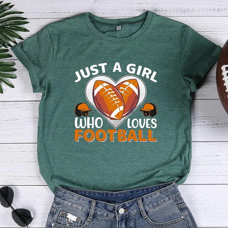 Just a Girl Who Loves Football  Round Neck T-shirt-Annaletters