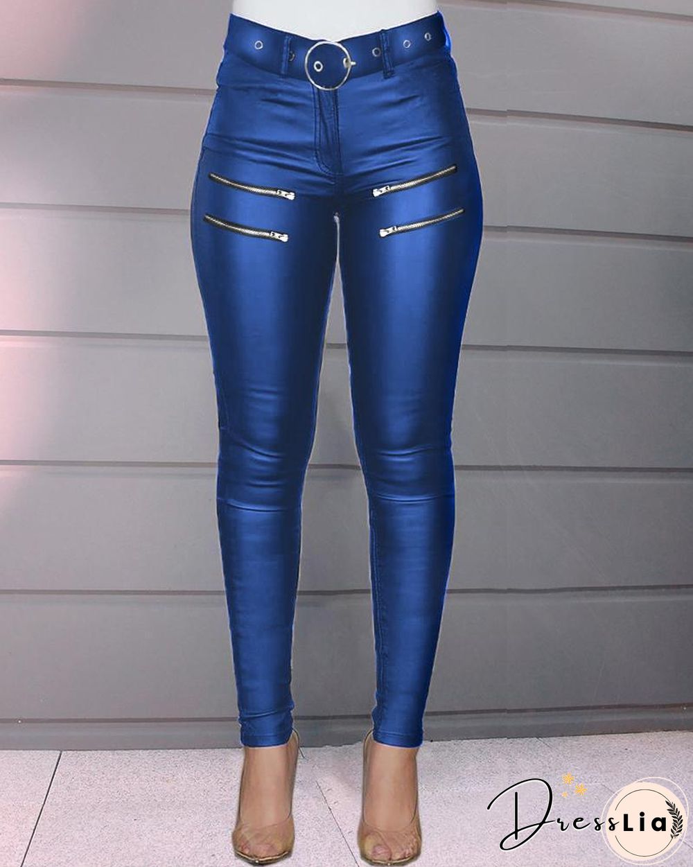 Zipper Design High Waist Skinny Pants P16449