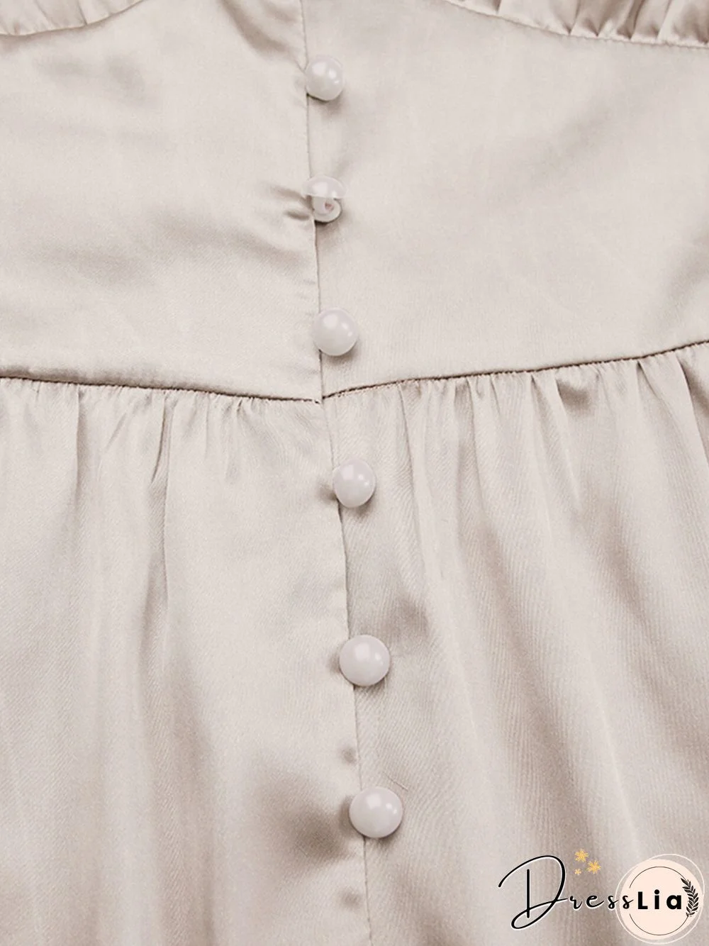 Solid Color Patchwork Puff Sleeves V-neck Satin Casual Dress