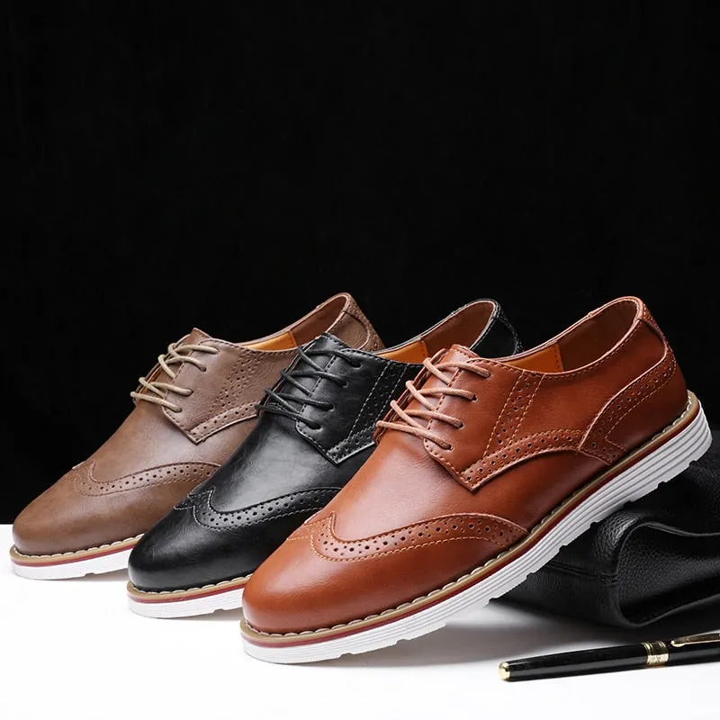 Genuine Leather Men Casual Shoes Luxury Party Dress Shoes Men Oxfords Shoes British Trendy Brogue Shoes Lace-up Plus Size 38-48