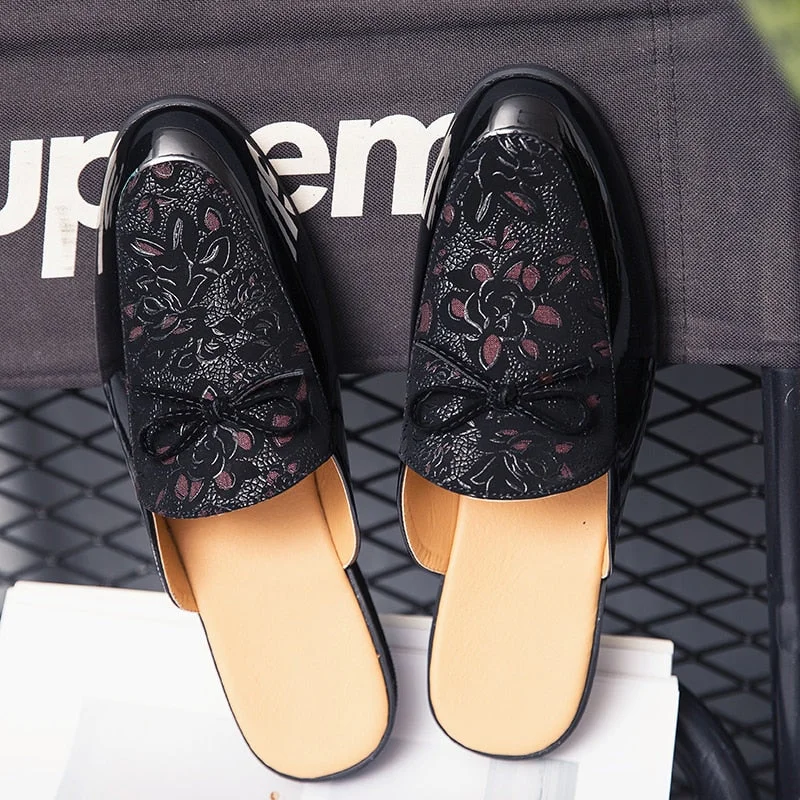 Summer Men Shoes Black Men Half Slippers High Quality Men Leather Casual Shoes Loafers Flip Flops Lightweight Soft Flats Shoes