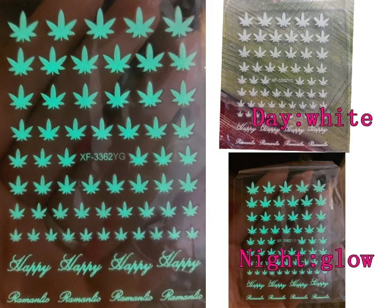 12 Colors Fashion 3D Colorful Nail Art Stickers Weed Leaf Stickers on Nails Manicure Design Decoration Colorful Line Decoration
