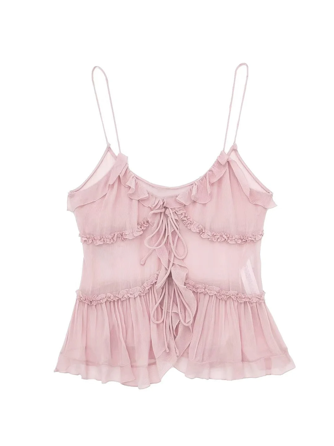 Brownm Sheer Layered Embellished Cami Top