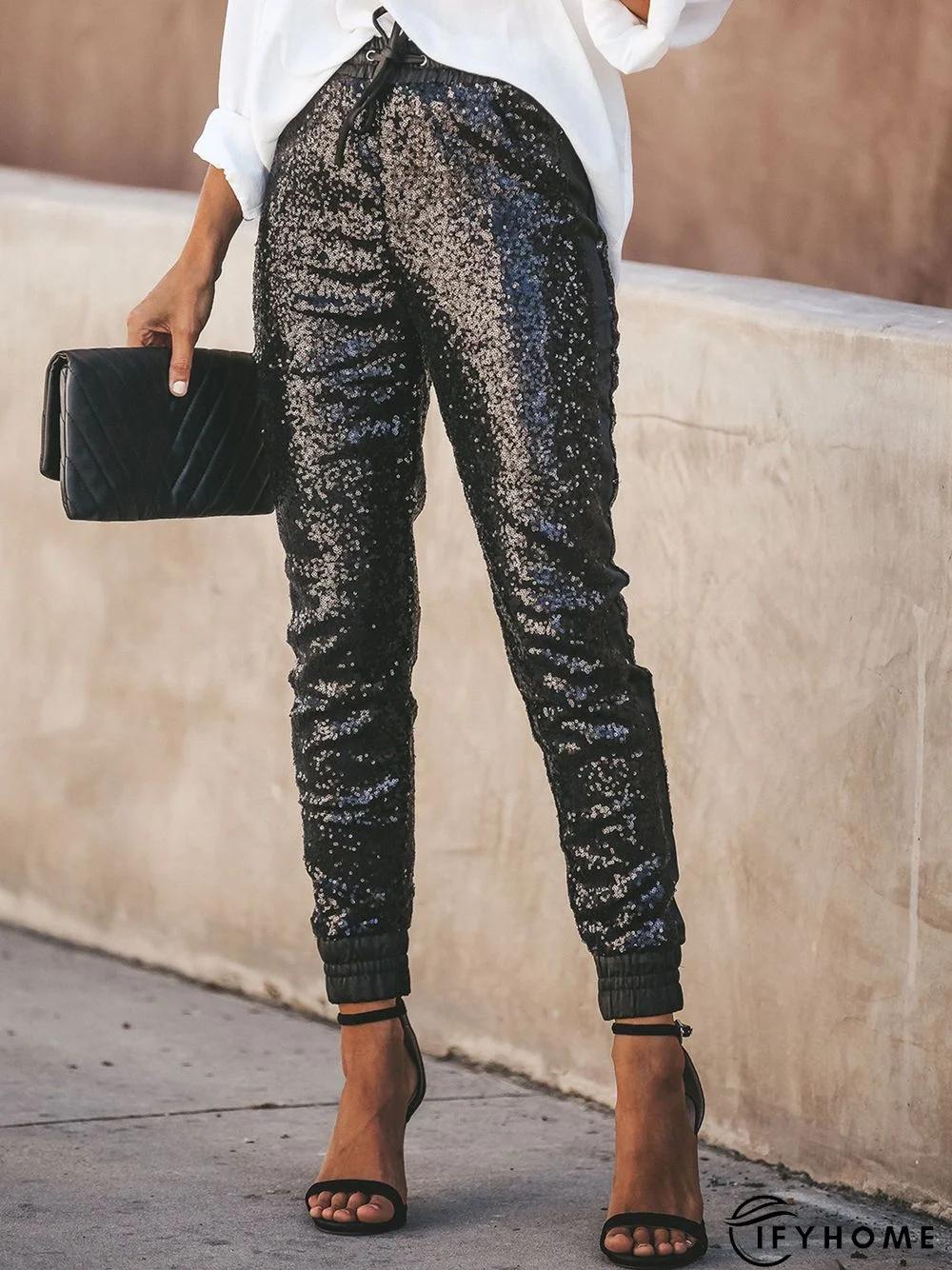 Sequined Solid Loosen Casual Pants | IFYHOME