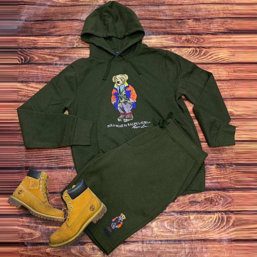Fashion bear print long-sleeved hoodie casual pants suit
