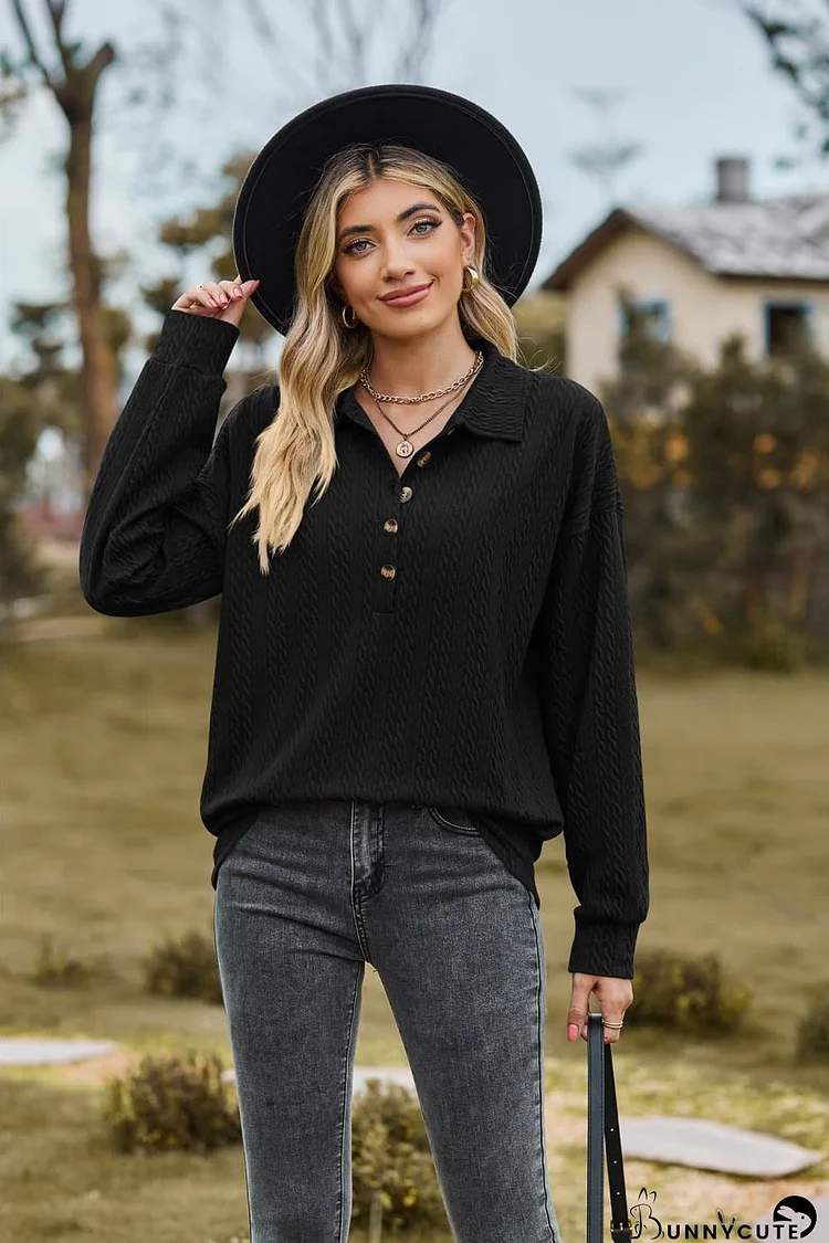 Collared Neck Long Sleeve Blouse