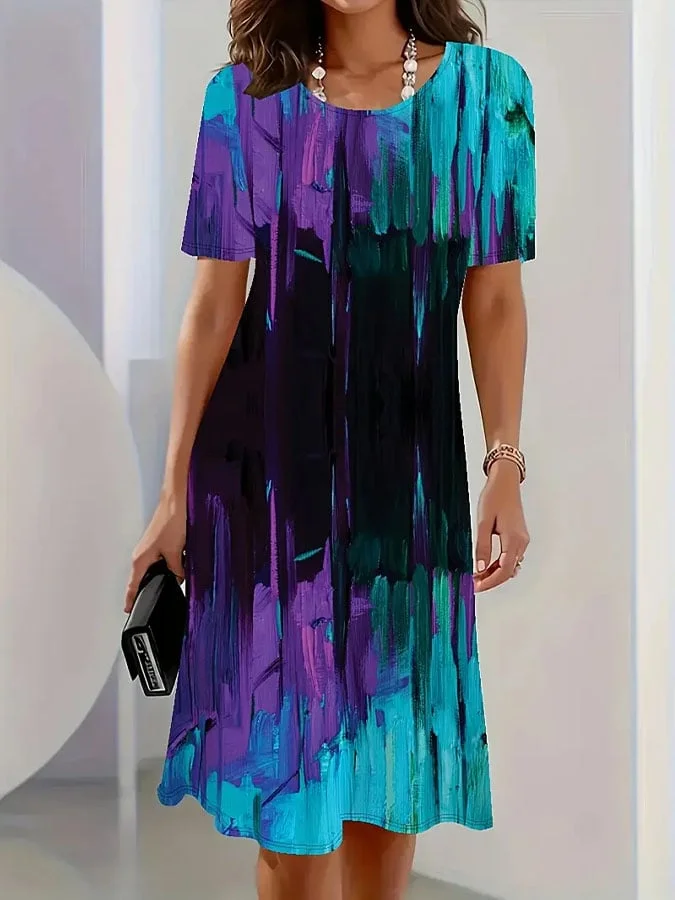 Women'S Casual Round Neck Short Sleeve Gradient Printed Dress 