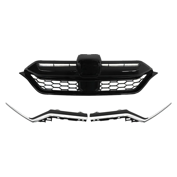 SEBLAFF 2Pcs Grille Front Bumper Honeycomb Grill with Chrome Trim Decor Strip Replacement for 2020 2021 2022 CRV