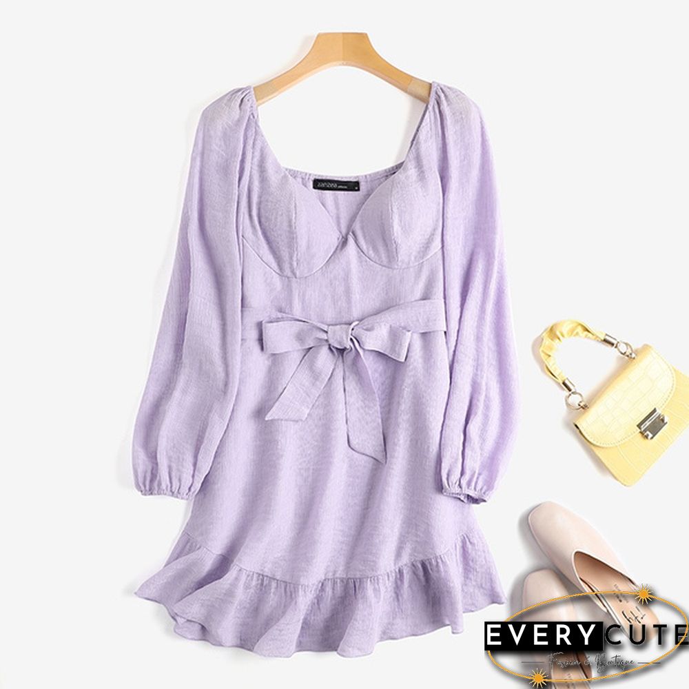 Fashion Women Mini Ruffle Dress Summer Long Sleeve Party Cocktail Dress