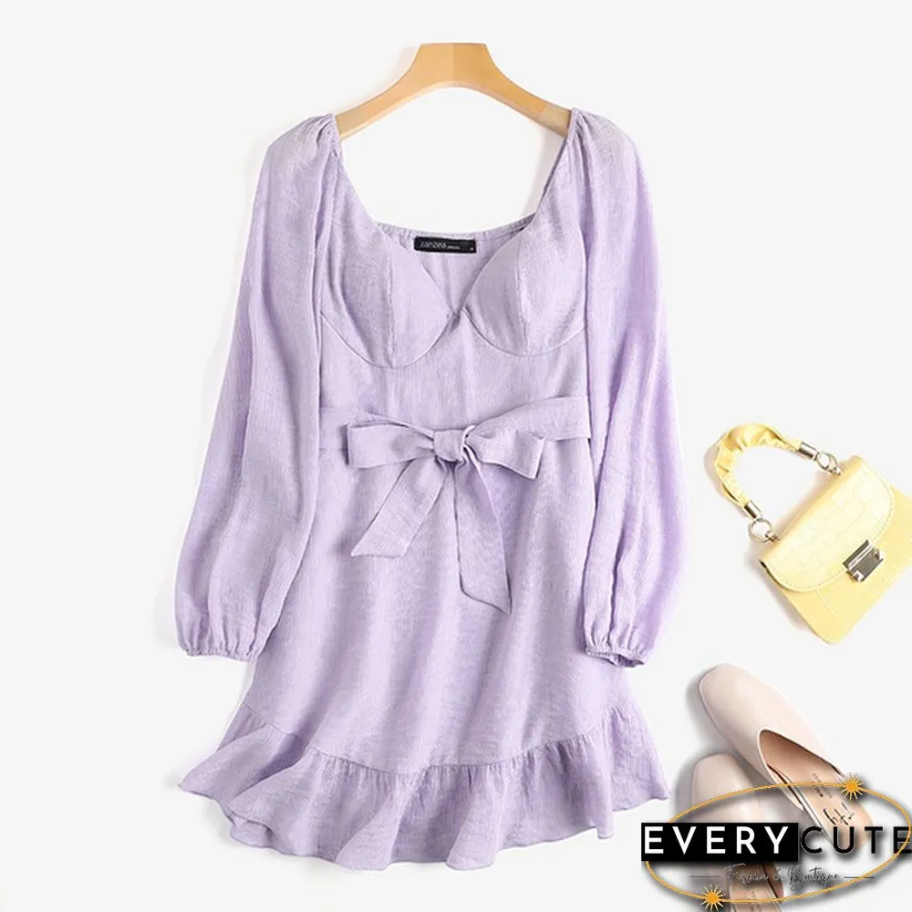 Fashion Women Mini Ruffle Dress Summer Long Sleeve Party Cocktail Dress
