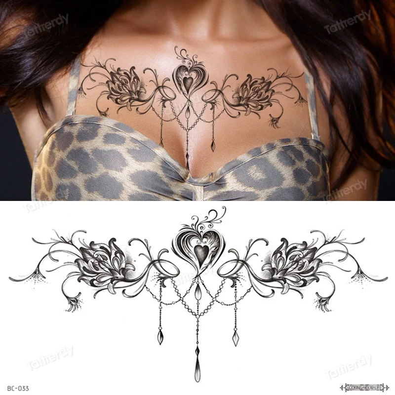 sexy tattoo sticker women lace Amazing Temporary Tattoos jewel black fake henna tattoo breast underboob body art flowers rose