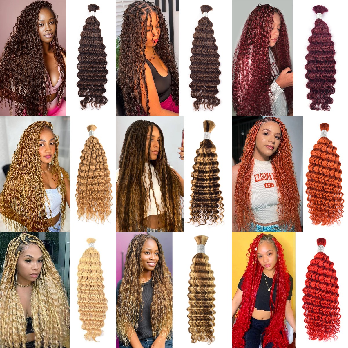  #99J #350 #27 #4 #30 #613  3PCS Deep Curly Hair Bulk Human Hair Bulk For Bohemian Knotless Boho Braid 100g/Each Bundle