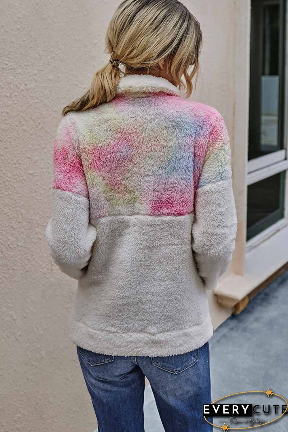 Tie-Dye Stitching Plush Top With Pockets