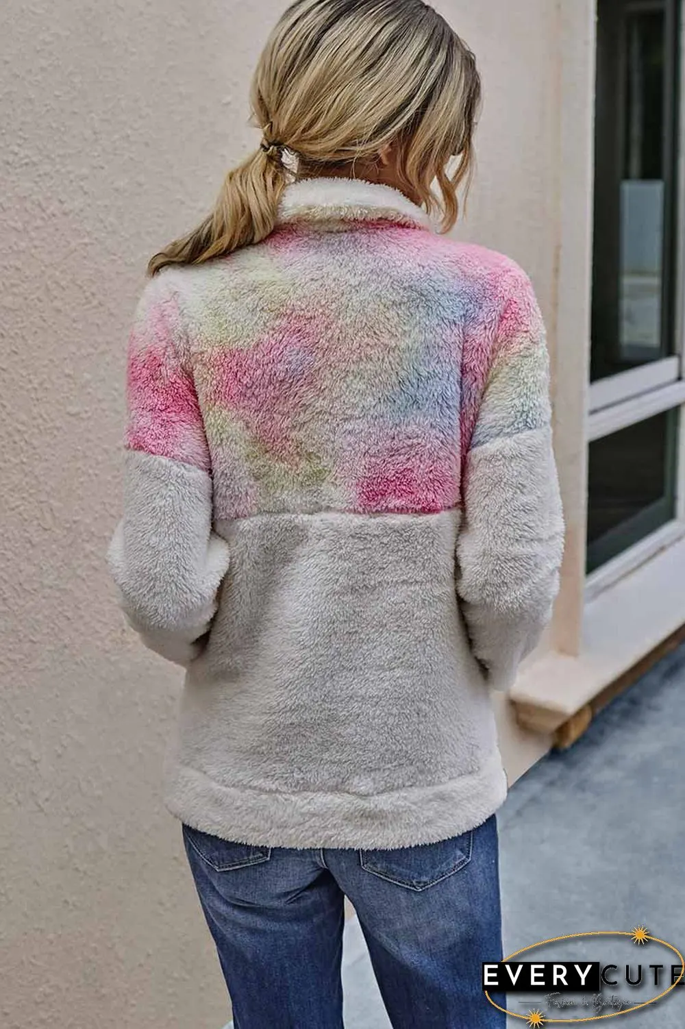 Tie-Dye Stitching Plush Top With Pockets