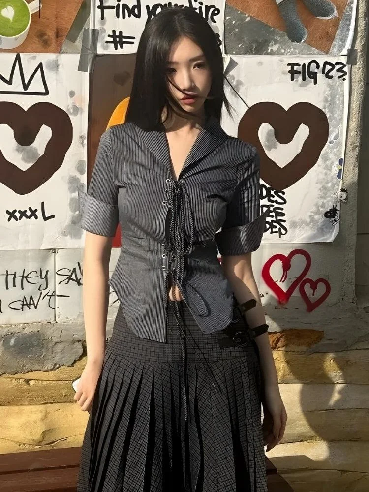 Brownm Lace Up Shirt