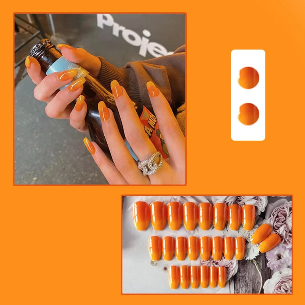 24pcs Winter Warm Brown Gradient False Nails Detachable Coffin French Ballerina Fake Nails Wearing Nail Nail Patch Nail Patch-Nail Inspo