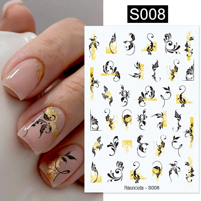 1PC Sexy Lady Shaped 3D Nail Stickers Character Face Image Leaves Flower Decals Slider Black White DIY Nail Art Decorarion-Nail Inspo