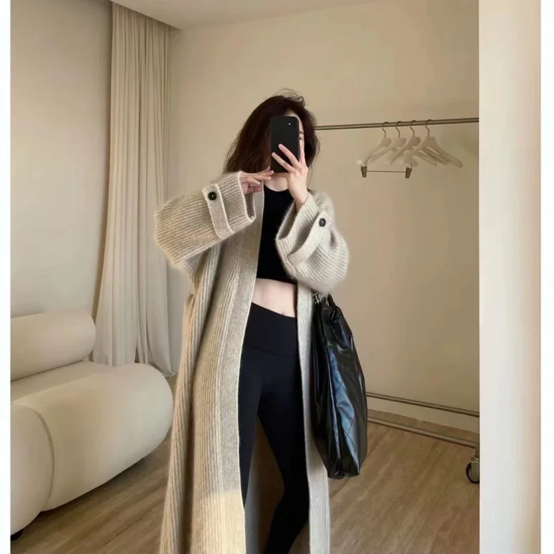 Brownm Brownm Autumn Dress Girl Korean Version Of Chic Loose Fashionable Over-Knee Heavy Knitted Pneuumbly Horse Sea Hair Sweater Coat