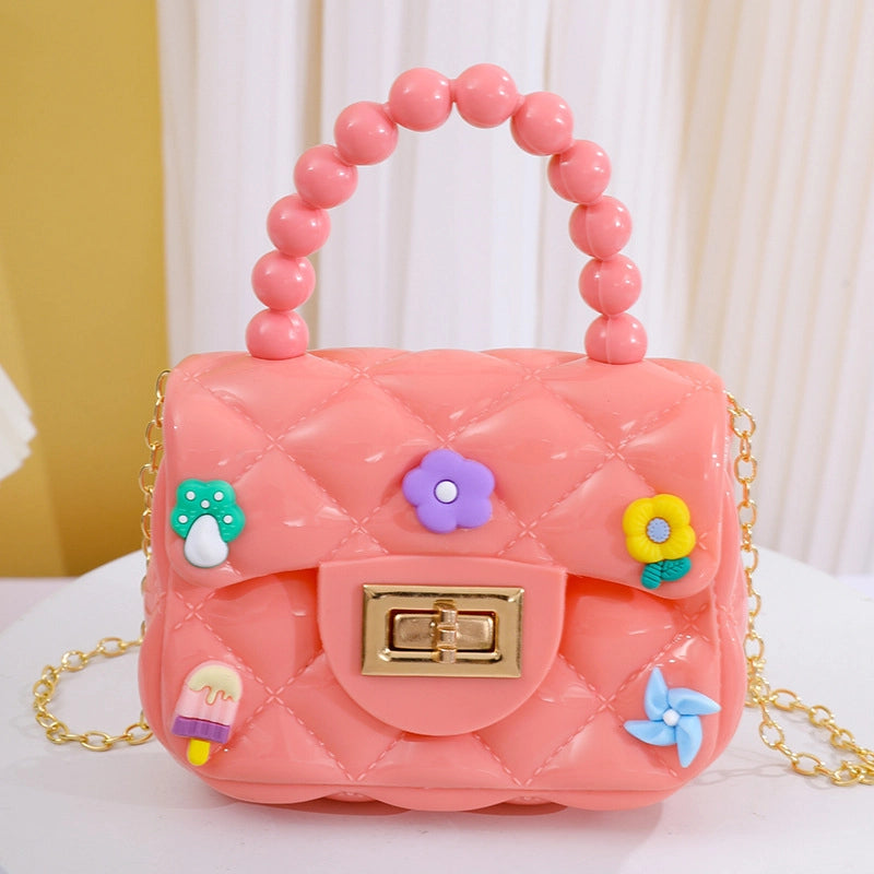 Women’s Small PVC Color Block Streetwear Square Lock Clasp Handbag