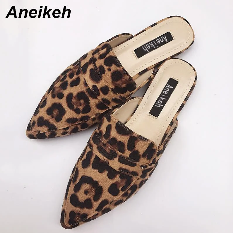 Aneikeh Summer Pointed Toe Flats Mules Lady Sandals Slippers Serpentine Slip On Women Outdoor Shoes Slides Leisure Time 35-42