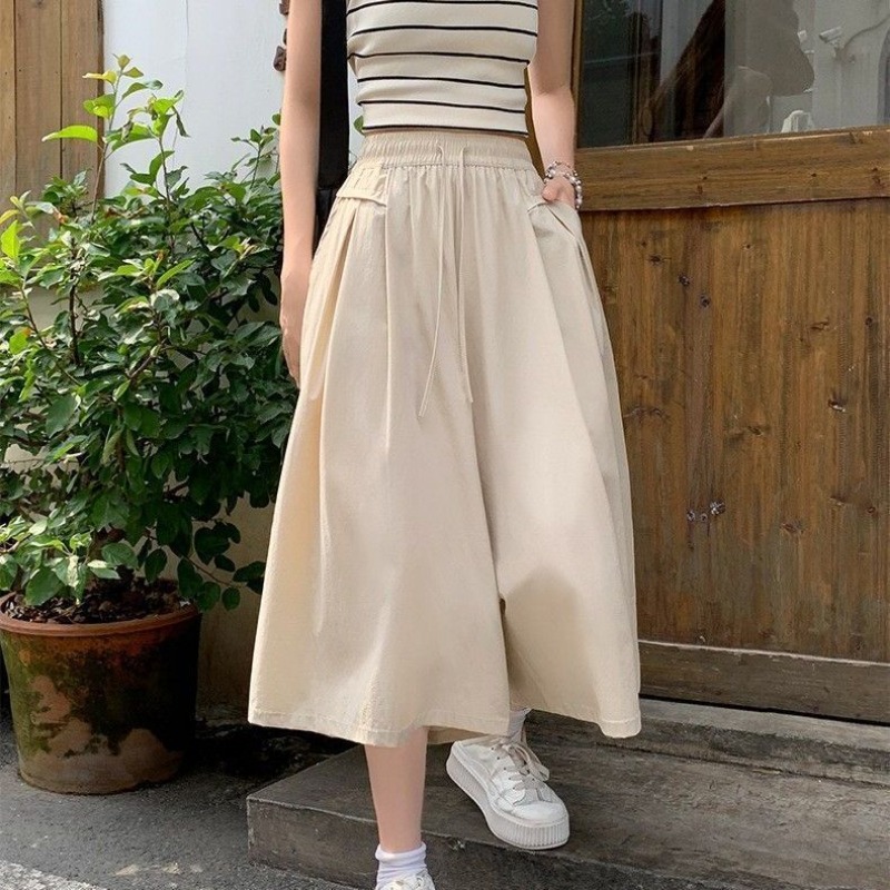 Collectvip Pleated Pants Women's High-waisted Wide-legged Solid Color Drawstring Loose Thin Culottes Office Lady Versatile Trousers Female
