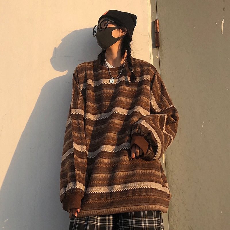 Oversized Sweater Women Striped Pullover Ladies Vintage Long Sleeve Couples Loose Tops Hip Hop Streetwear Kintted Sweater