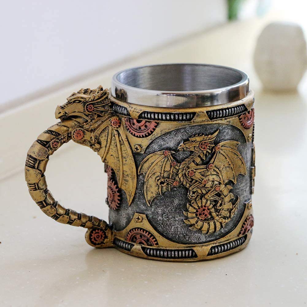 Mechanical Dragon Resin Beer Mug with Stainless Steel Liner