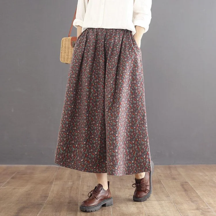 Retro Floral Patchwork High Waist Cotton Skirt
