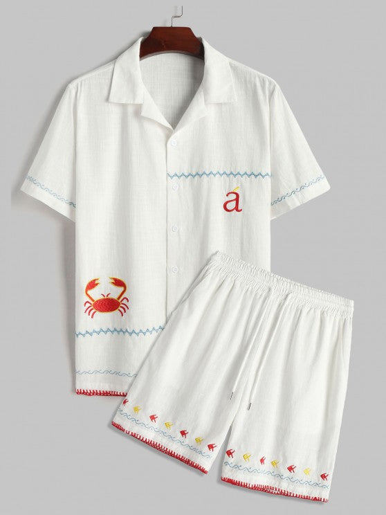 Embroidery Shirt With Shorts Two Piece Set