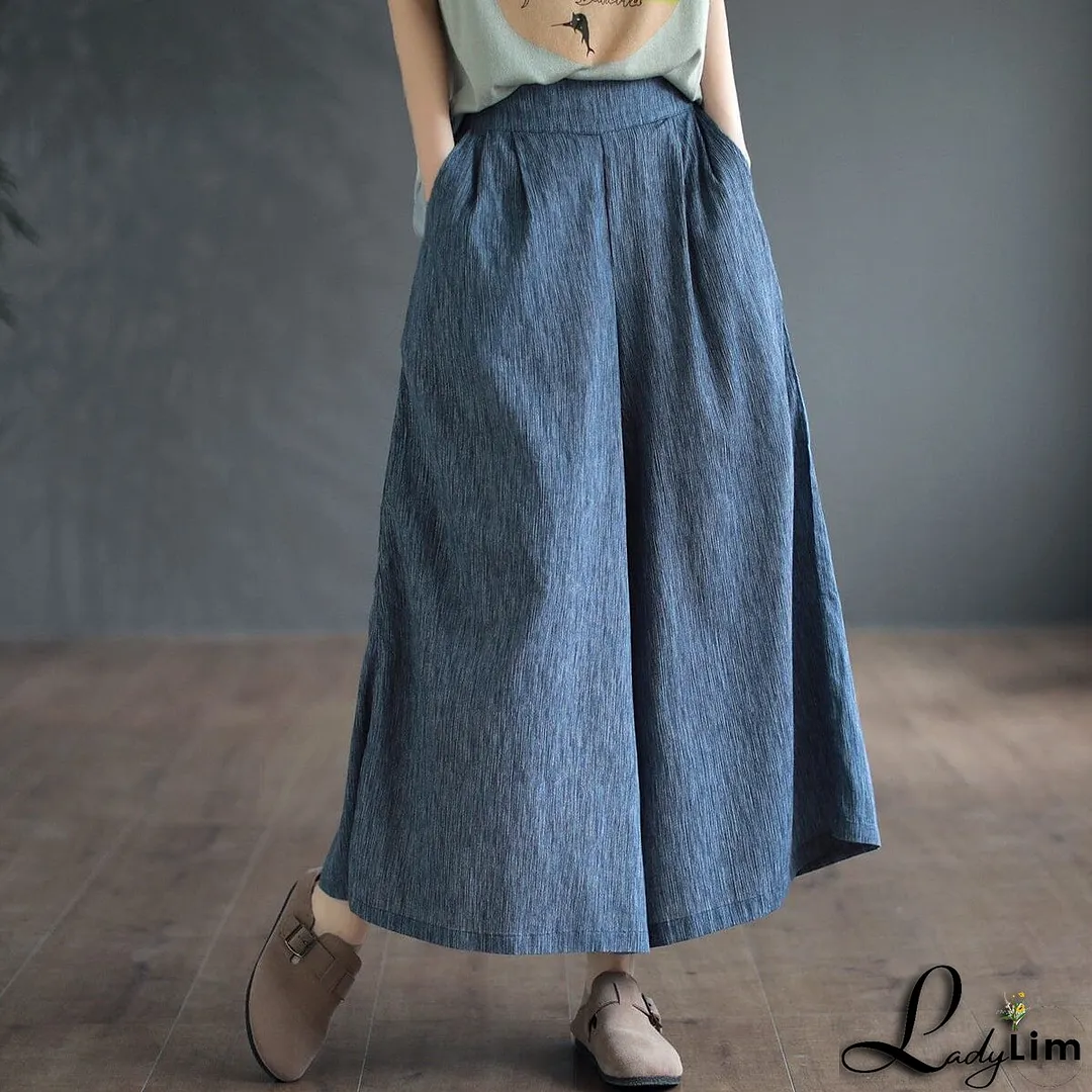 Causal Summer Cotton Solid Wide Leg Pants
