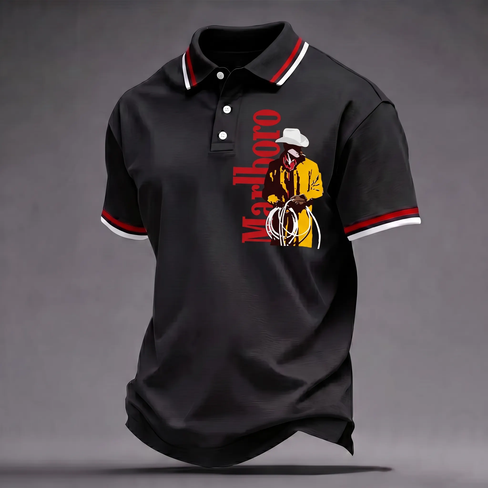 Men's Western Cowboy Iconic Graphic Print Polo Shirt