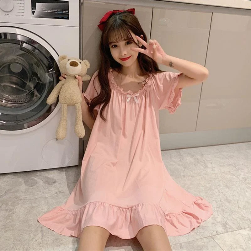 Nightgowns Women Fashion Pure Summer Sweet Soft Short Sleeve Mini Sleepshirts Chic Nighty for Ladies Princess Soft New Homewear