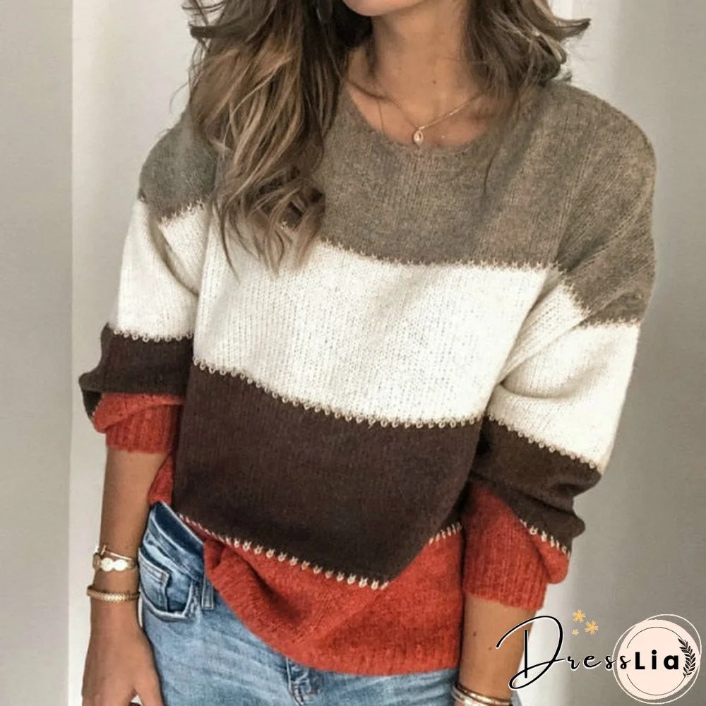 Women TurtleneckStreetwear Knitted Striped Ladies Sweater Elegant Jumper Long Sleeve O-neck Pullover Tops Autumn Sweaters