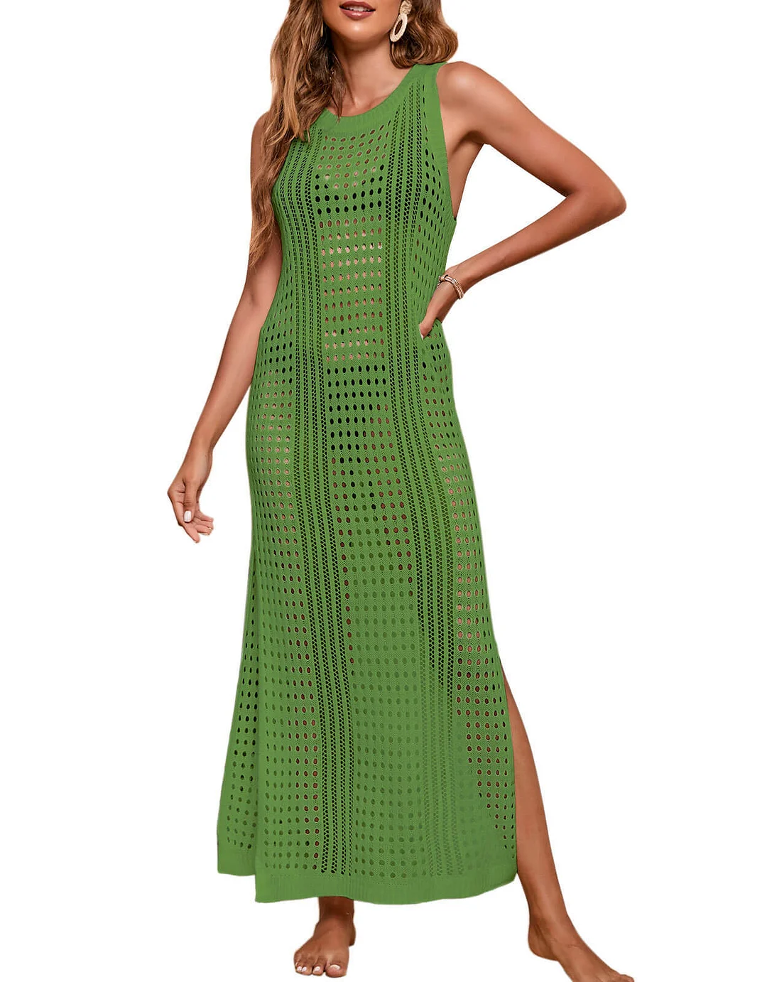 Athvotar Athvotar Beach Skirt Long Loose Solid Color Hollow Knitted Swimsuit Shirt Sunscreen Woman